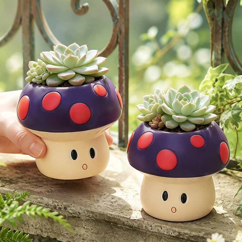 Snake Plant Ceramic - Cute Cartoon Mushroom Resin Succulent Planter